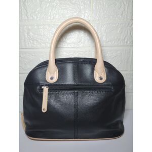 Tignanello Dome Satchel Black Tan Leather Silver Top Handle Classic Pebbled